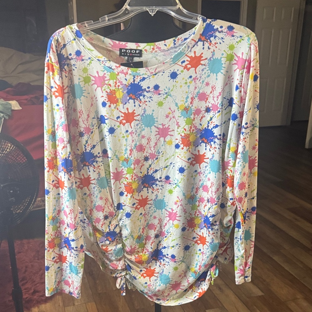 Brand New! Poof! Women's Vibrant Splatter Long Sleeve Tee
